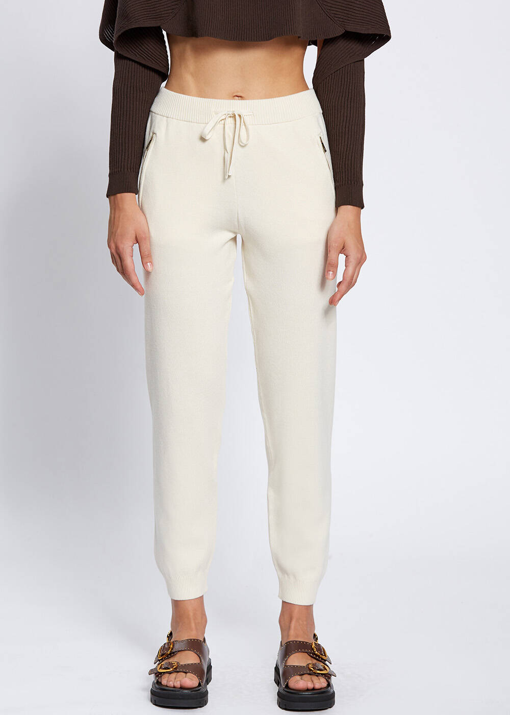 Merino Wool Blend Ecru Knit Pant - 2