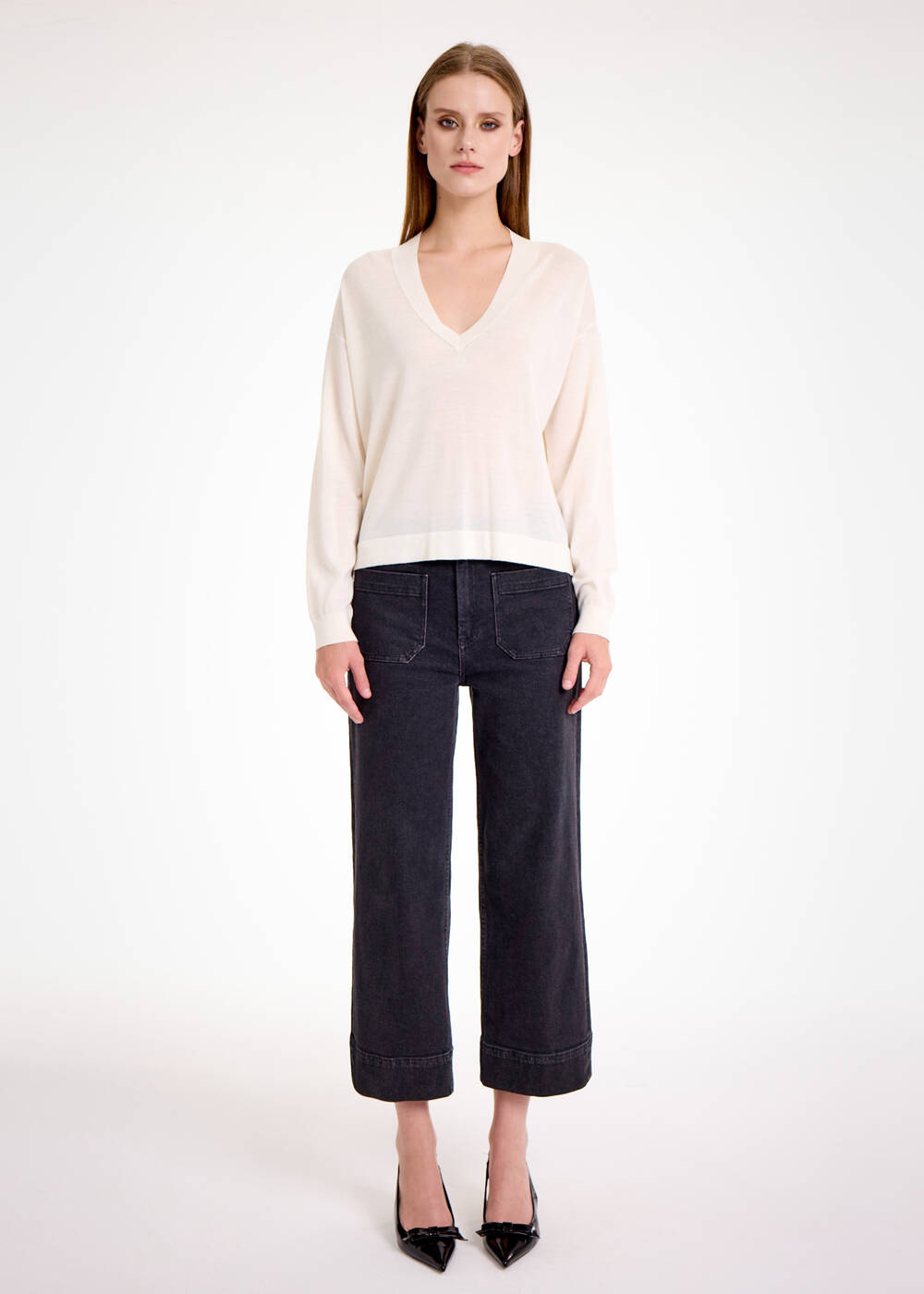 MERINO WOOL BLEND ECRU SWEATER - 2