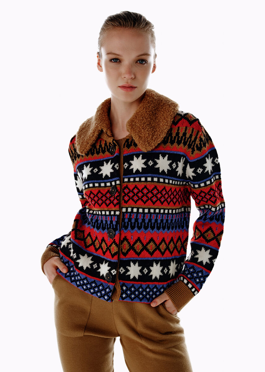 MERINO WOOL BLEND FAIR ISLE PATTERNED KNIT CARDIGAN - KNITSS