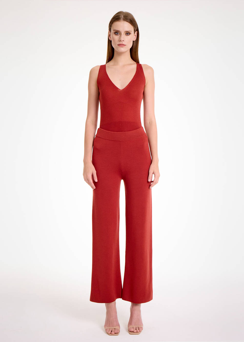 MERINO WOOL BLEND INTENSE RUST KNIT PANTS - 2