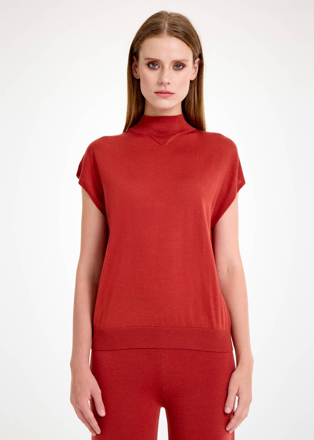 MERINO WOOL BLEND INTENSE RUST KNIT TOP - 1