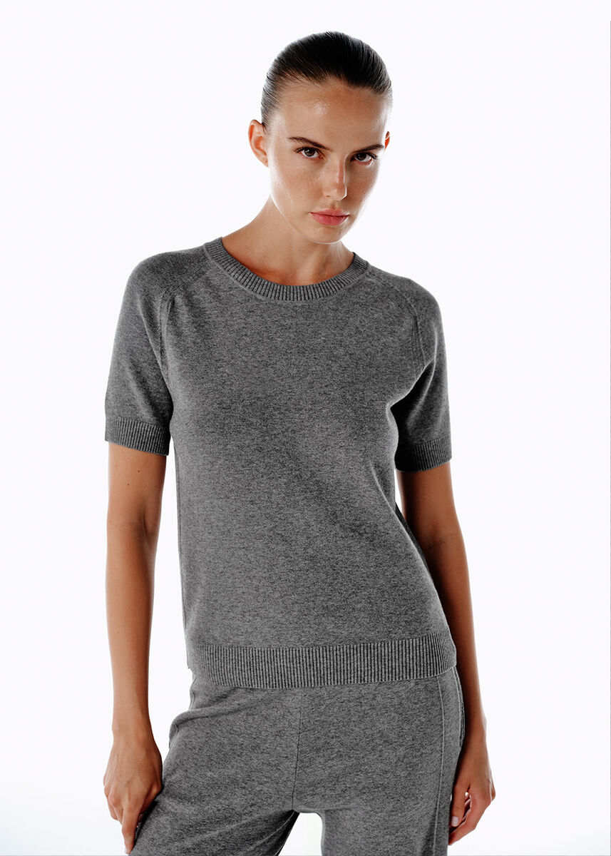 MERINO WOOL BLEND KNIT TOP MID GREY - KNITSS