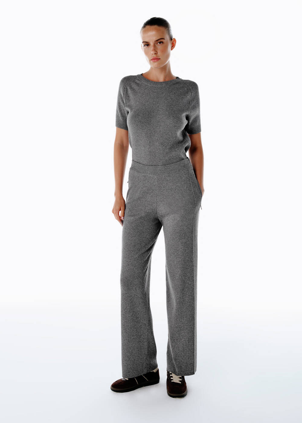 MERINO WOOL BLEND KNIT TOP MID GREY - 2