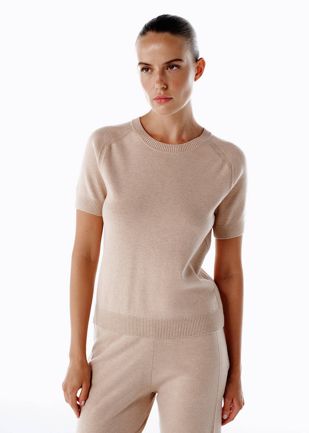 MERINO WOOL BLEND KNIT TOP POWDER - 1