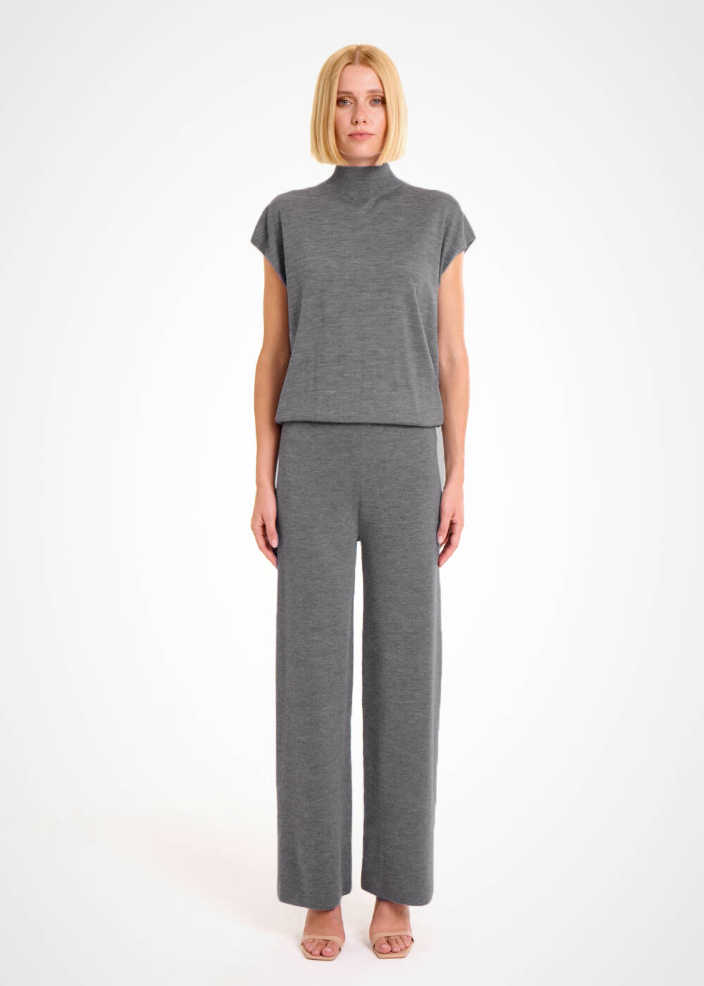 MERINO WOOL BLEND MID GREY KNIT TOP - 2