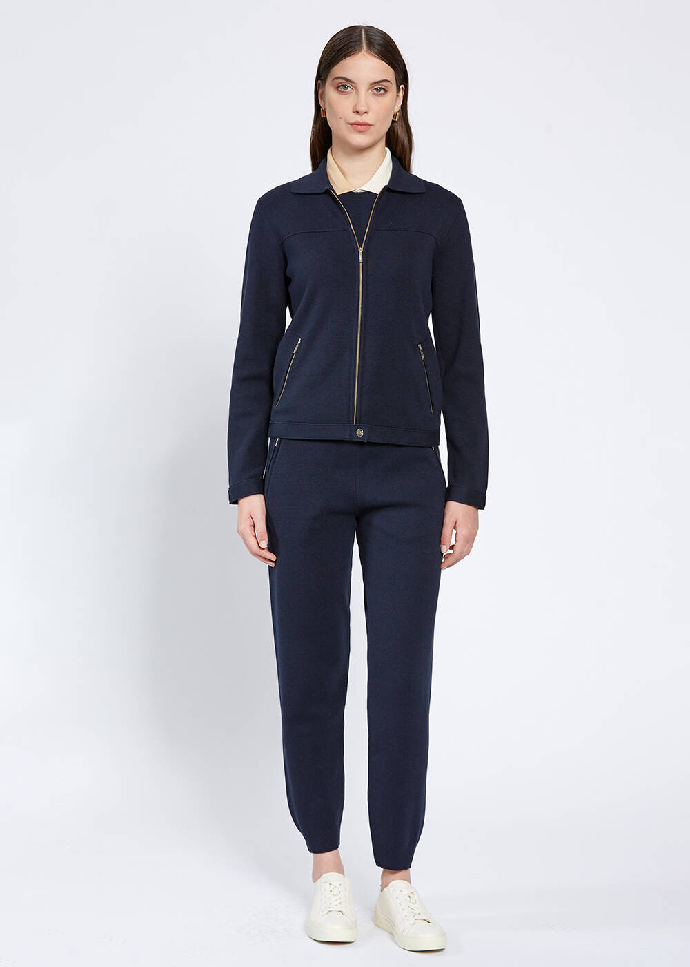 Merino Wool Blend Navy Knit Jacket - 2