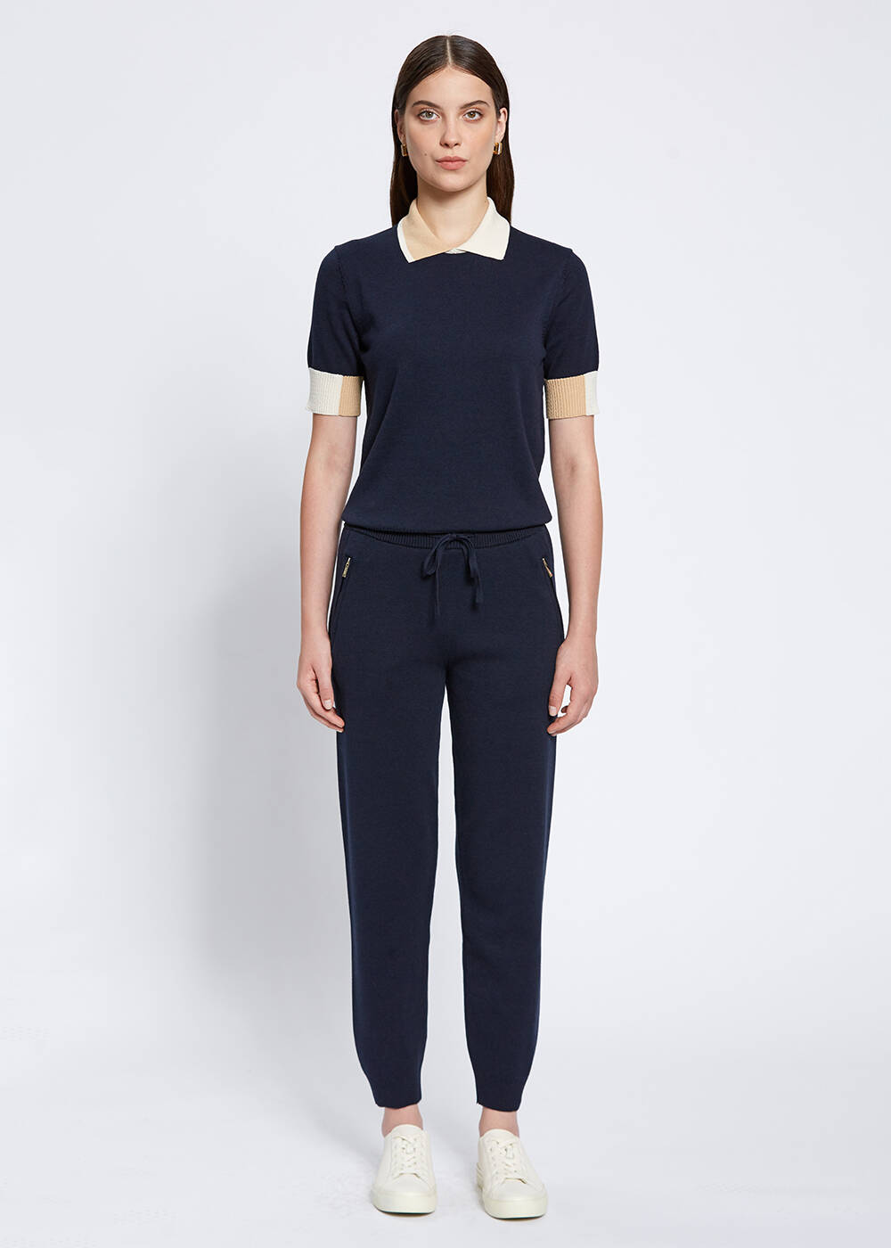 Merino Wool Blend Navy Knit Pant - 1