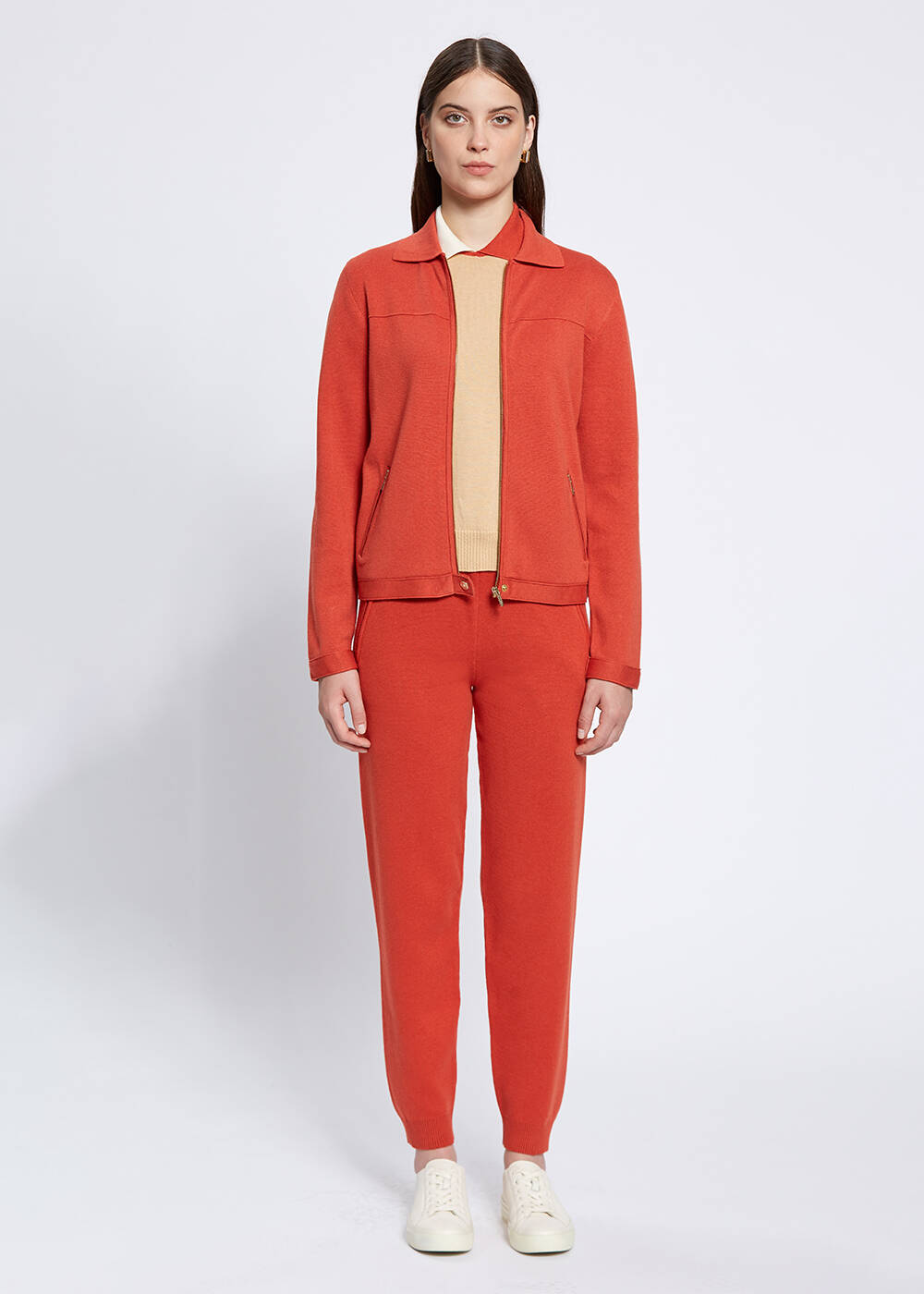 Merino Wool Blend Orange Knit Jacket - 2