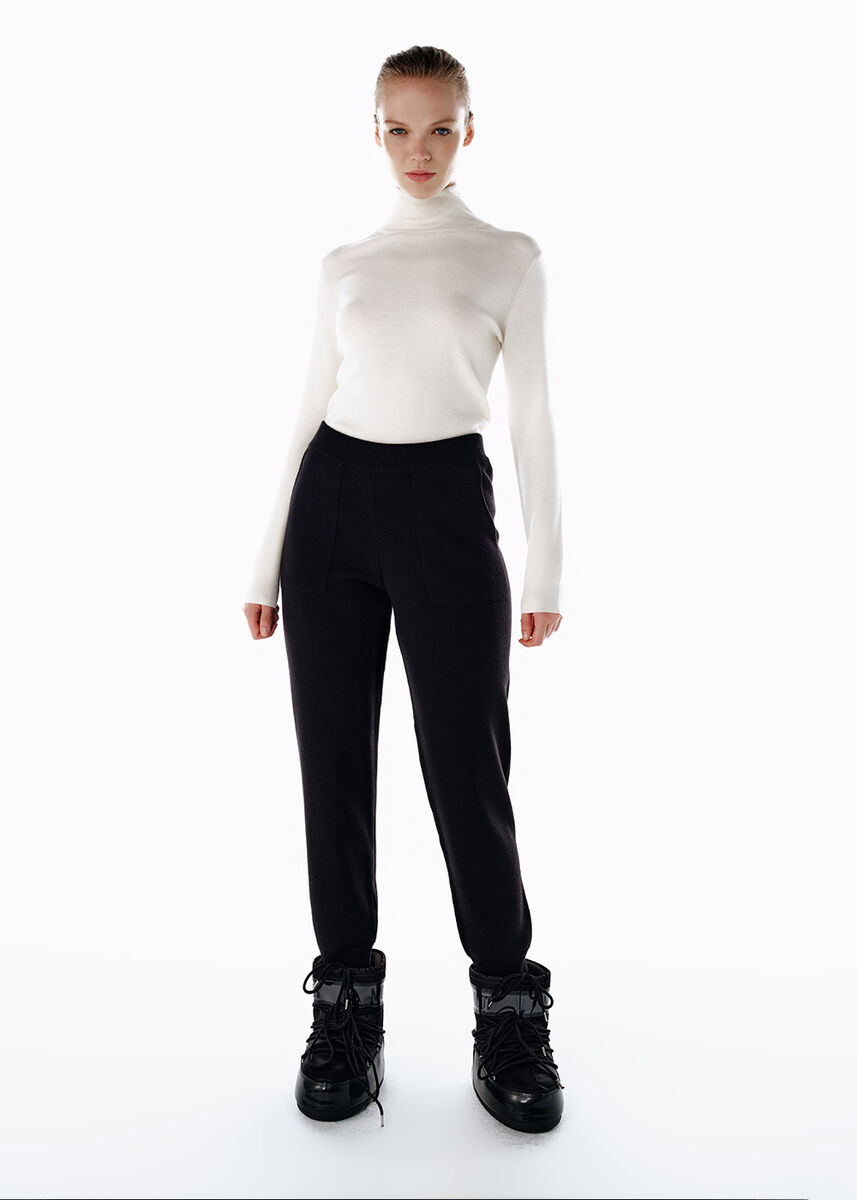 MERINO WOOL KNIT SPORTS PANTS BLACK - KNITSS