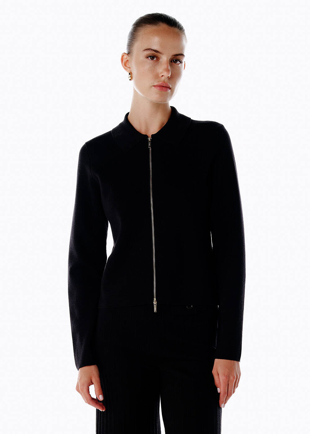 MERINO WOOL RICH BLEND BLACK KNIT JACKET - 1