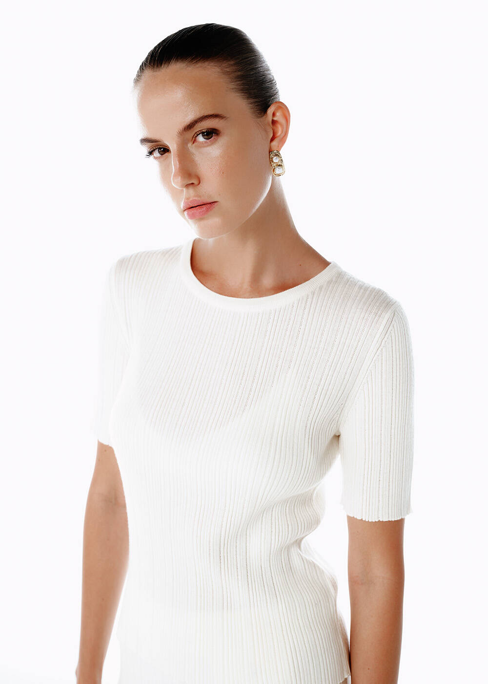 MERINO WOOL RICH BLEND ECRU KNIT TOP - 2