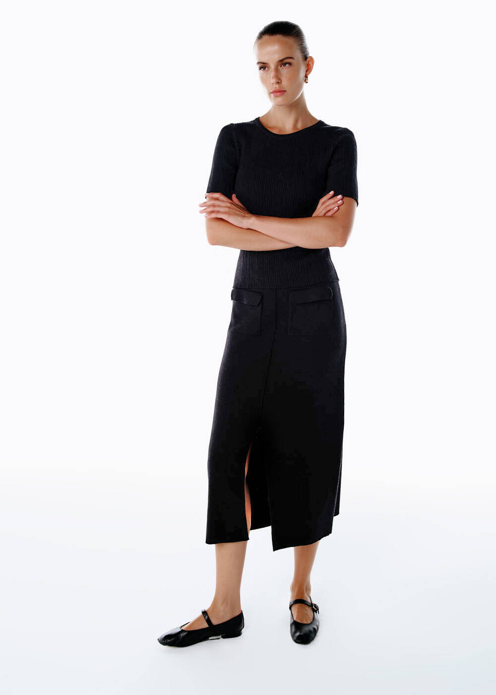 MERINO WOOL RICH BLEND KNIT SKIRT BLACK - 2