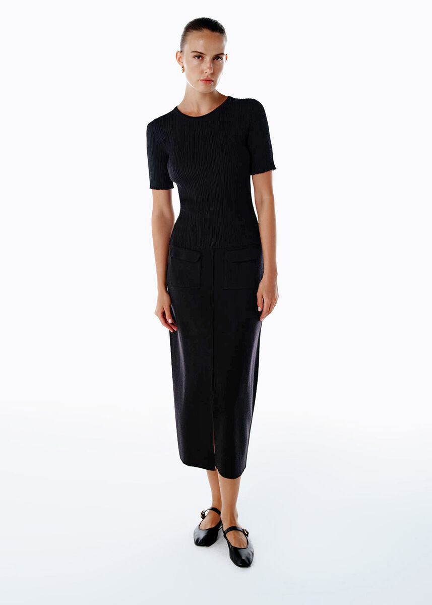 MERINO WOOL RICH BLEND KNIT SKIRT BLACK - KNITSS
