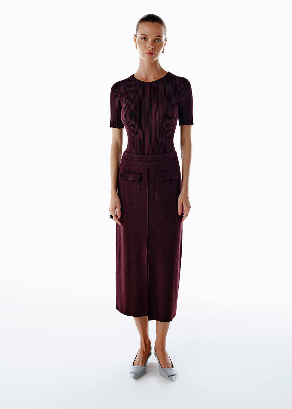 MERINO WOOL RICH BLEND KNIT SKIRT PLUM - 2