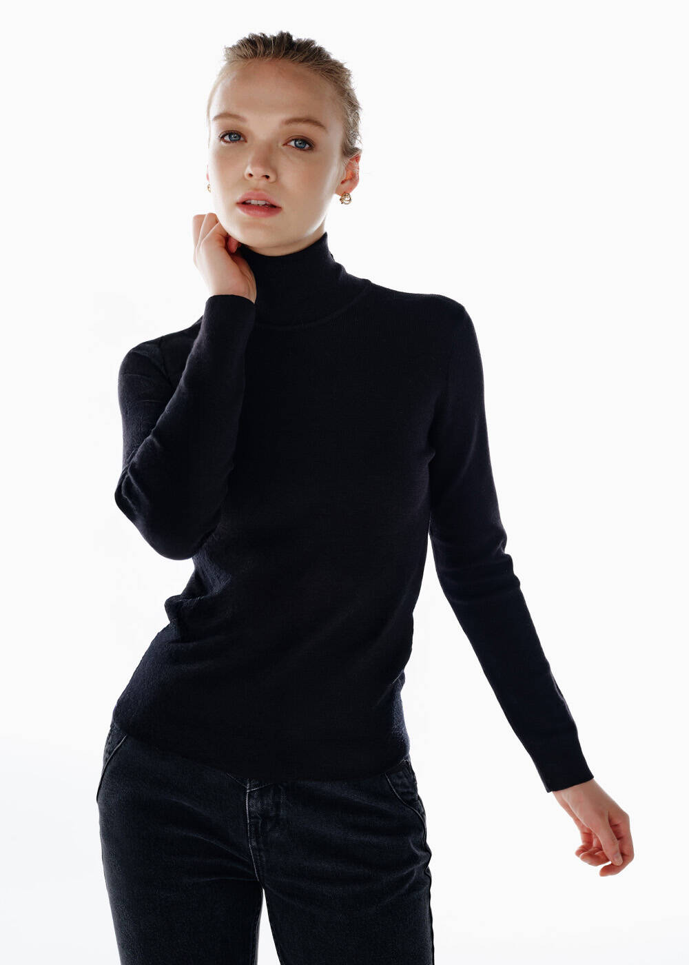 MERINO WOOL RICH BLEND KNIT TOP BLACK - 1