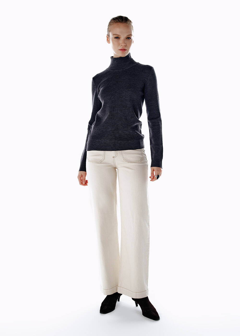 MERINO WOOL RICH BLEND KNIT TOP DARK GREY - 2