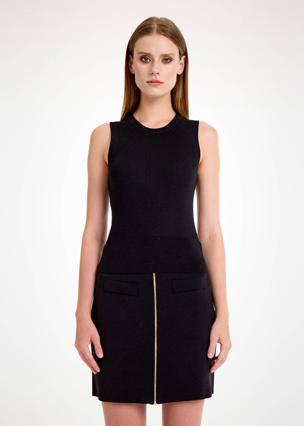 MERINO WOOL SLEEVELESS BLACK KNIT TOP - 1
