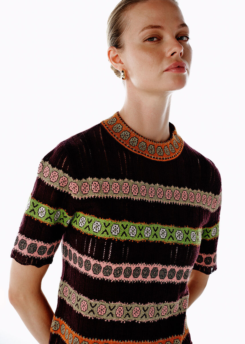 Merino Yün Karışımlı Crop Triko Üst Mürdüm - KNITSS