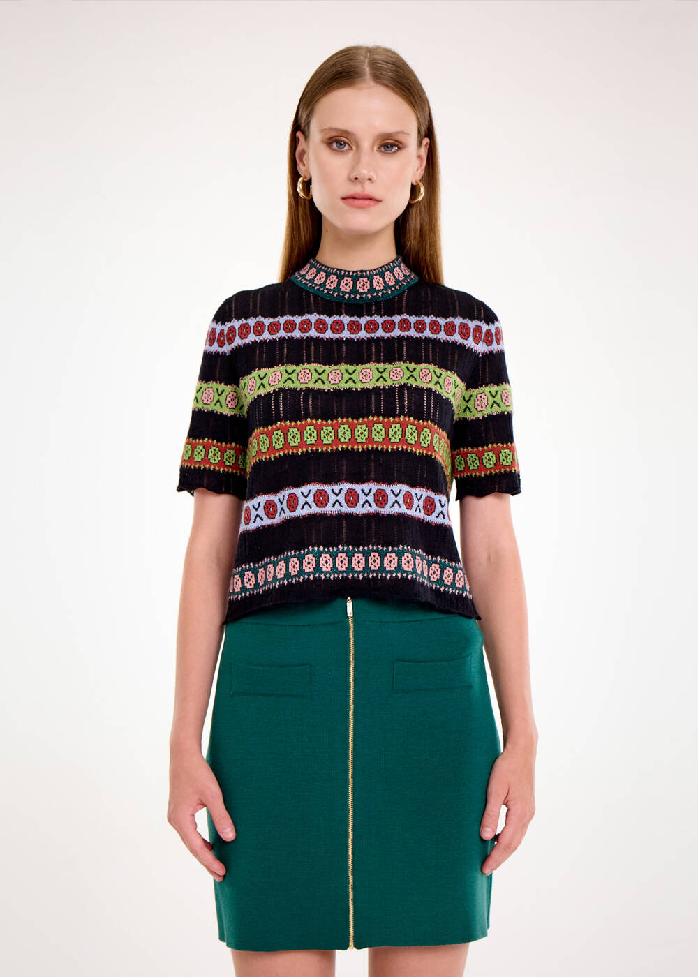 Merino Yün Karışımlı Desenli Crop Triko Üst - 1