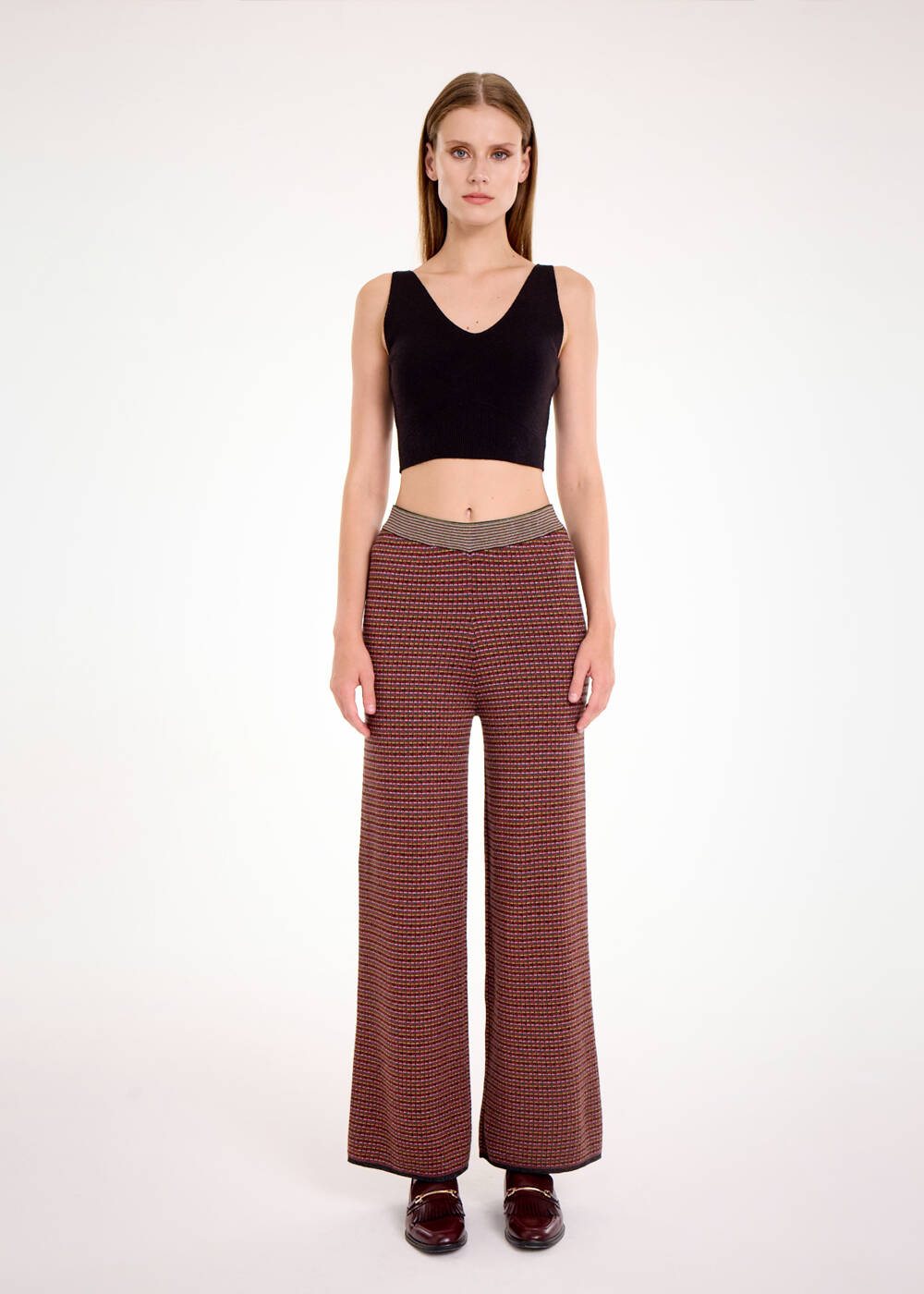 Merino Yün Karışımlı Jakar Desen Triko Pantolon - 2