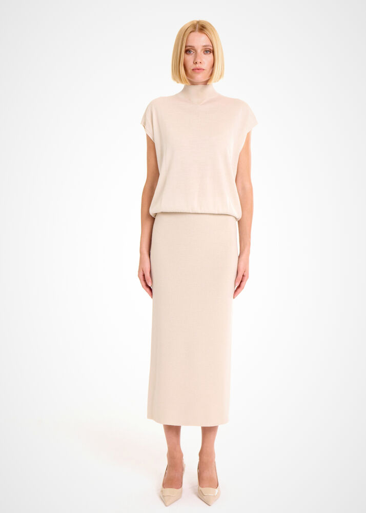 Merino Yün Karışımlı Krem Triko Etek - KNITSS (1)