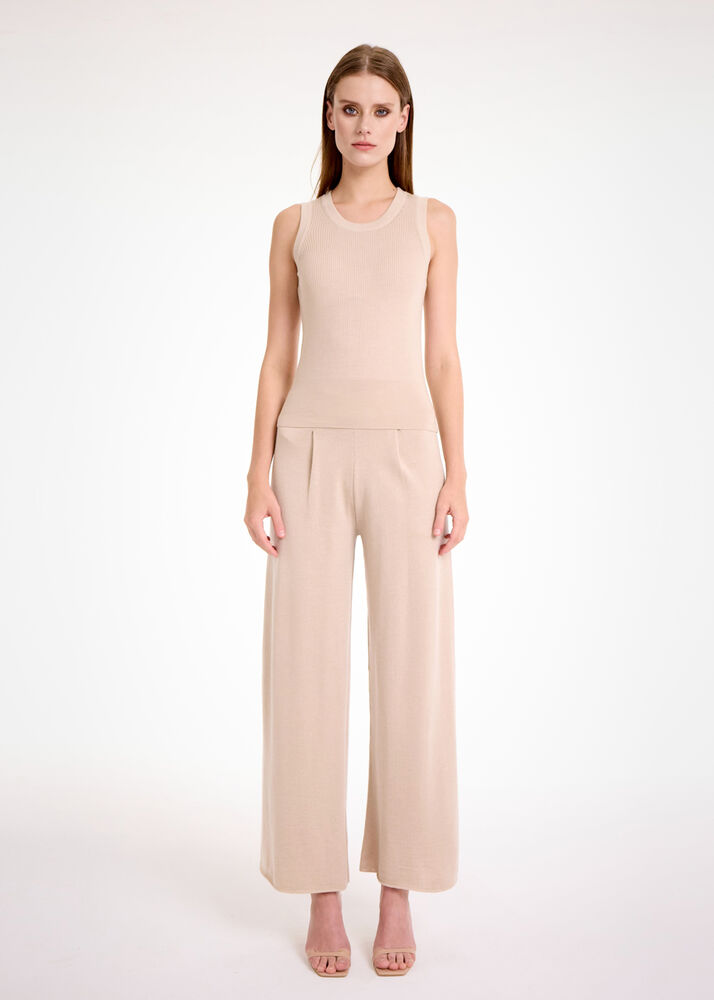 Merino Yün Kolsuz Naturel Triko Üst - KNITSS (1)