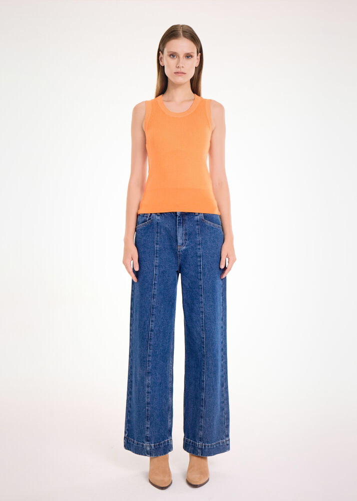 Merino Yün Kolsuz Turuncu Triko Üst - KNITSS (1)