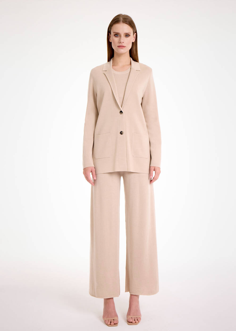 Merino Yün Naturel Triko Blazer Ceket - 2
