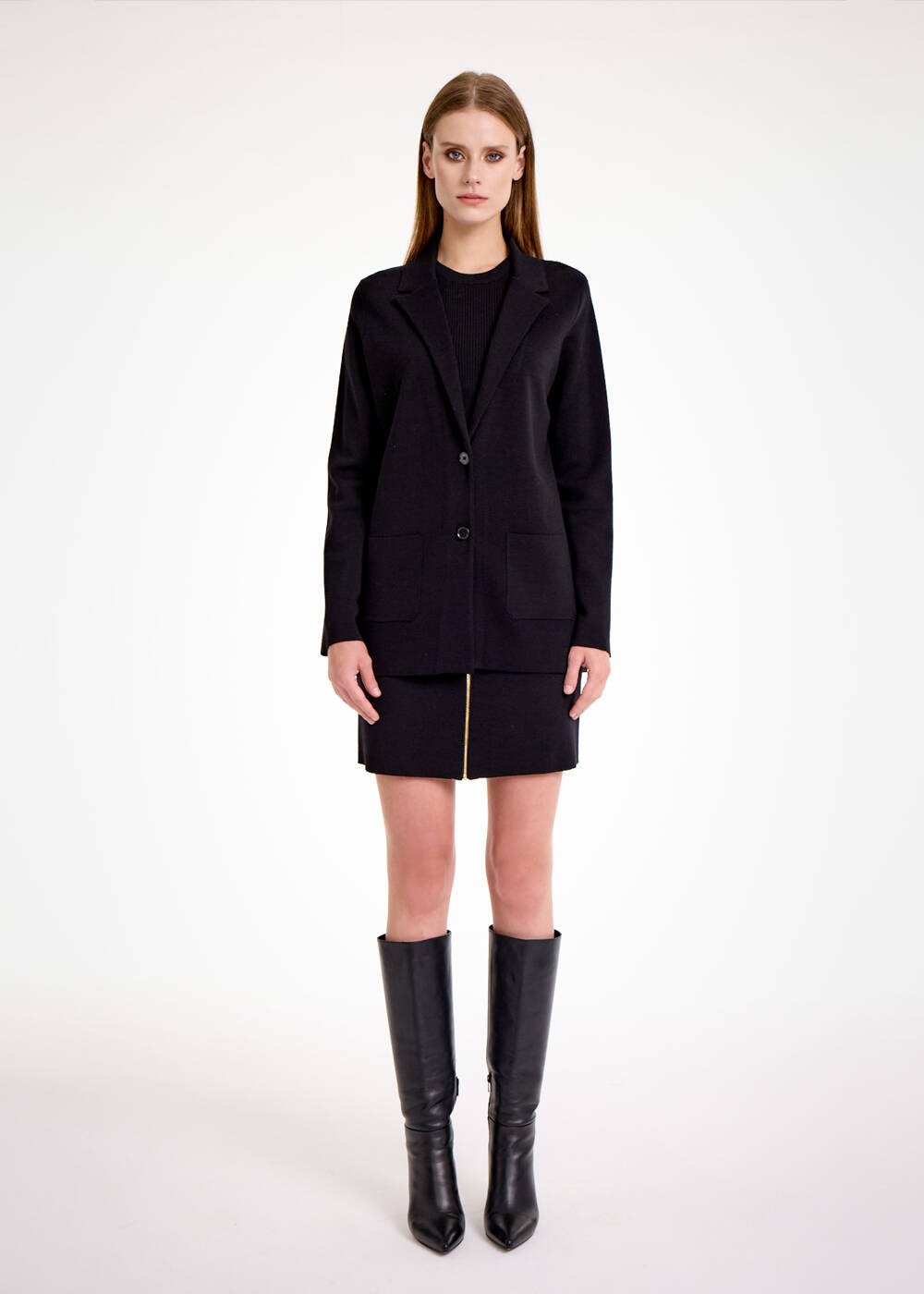 Merino Yün Siyah Triko Blazer Ceket - 2