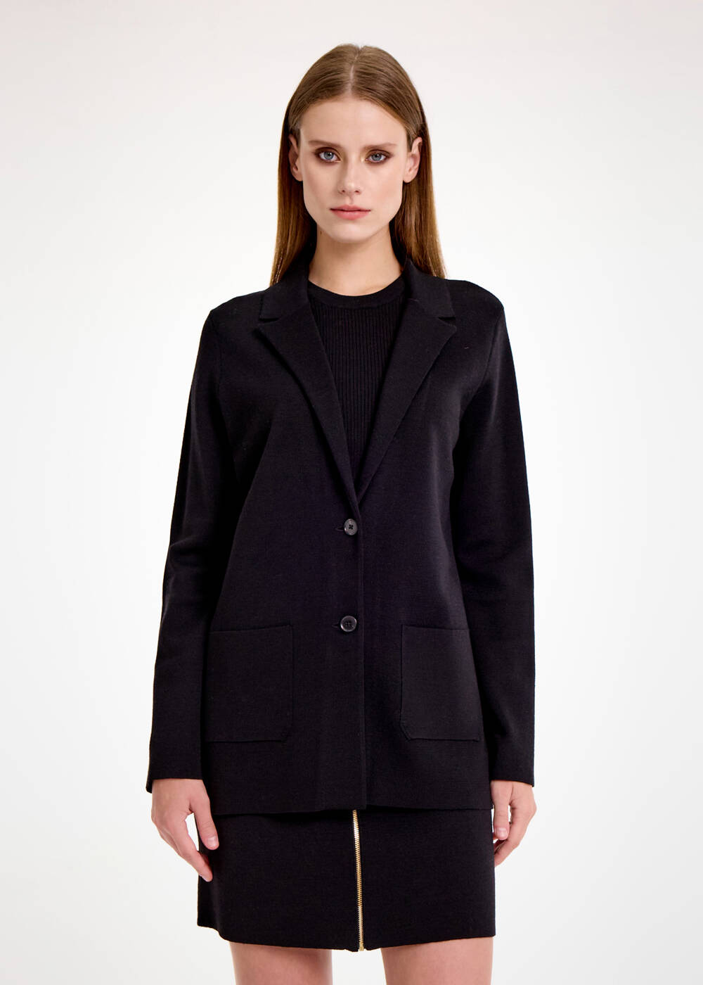 Merino Yün Siyah Triko Blazer Ceket - 1