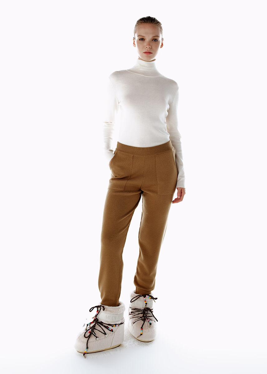 Merino Yün Triko Spor Pantolon Camel - KNITSS