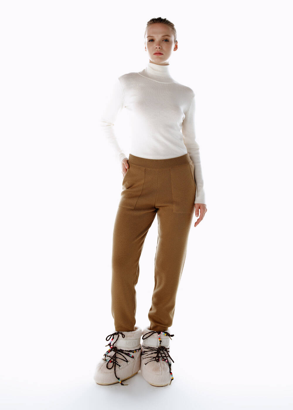 Merino Yün Triko Spor Pantolon Camel - 2