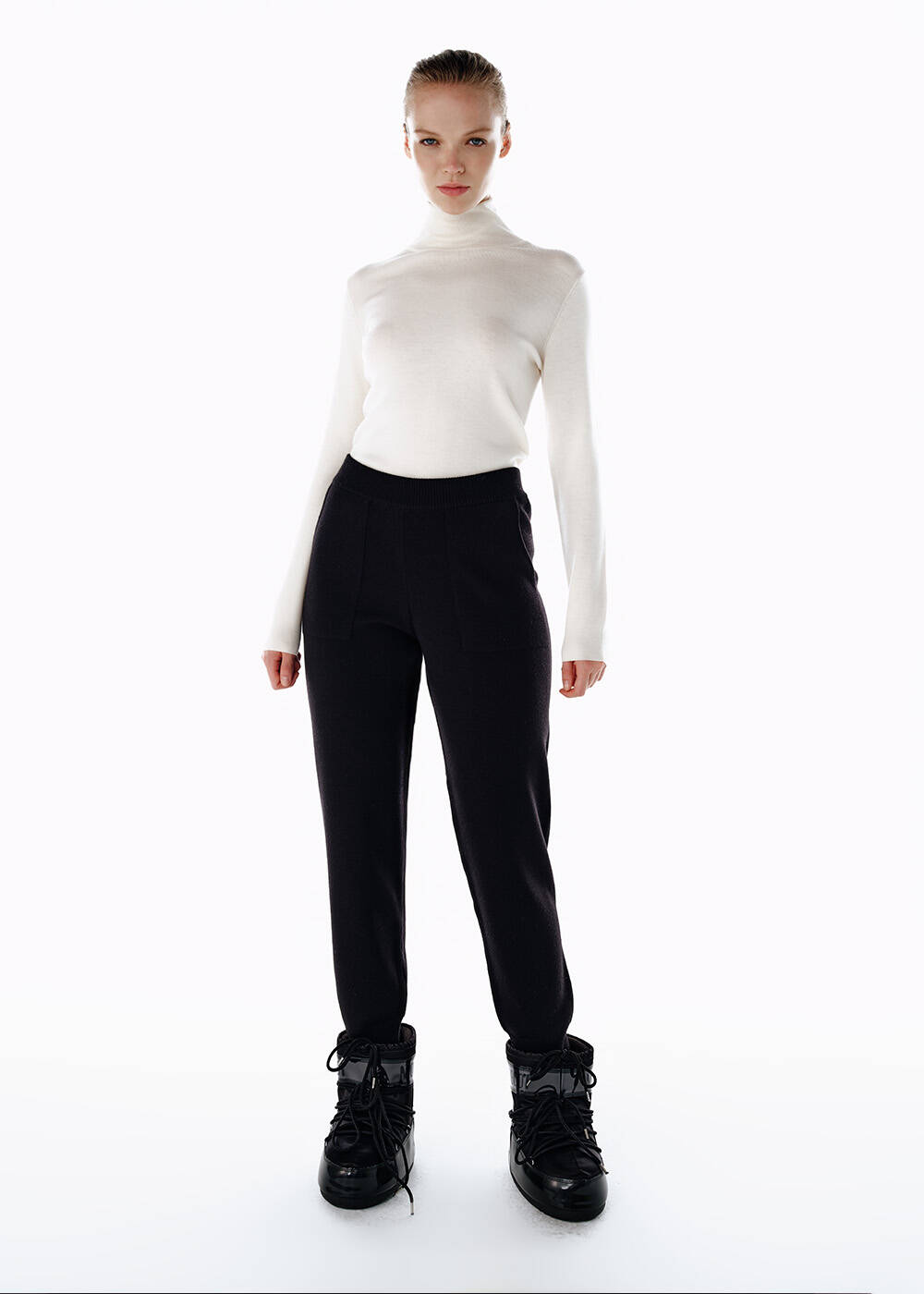 Merino Yün Triko Spor Pantolon Siyah - 1
