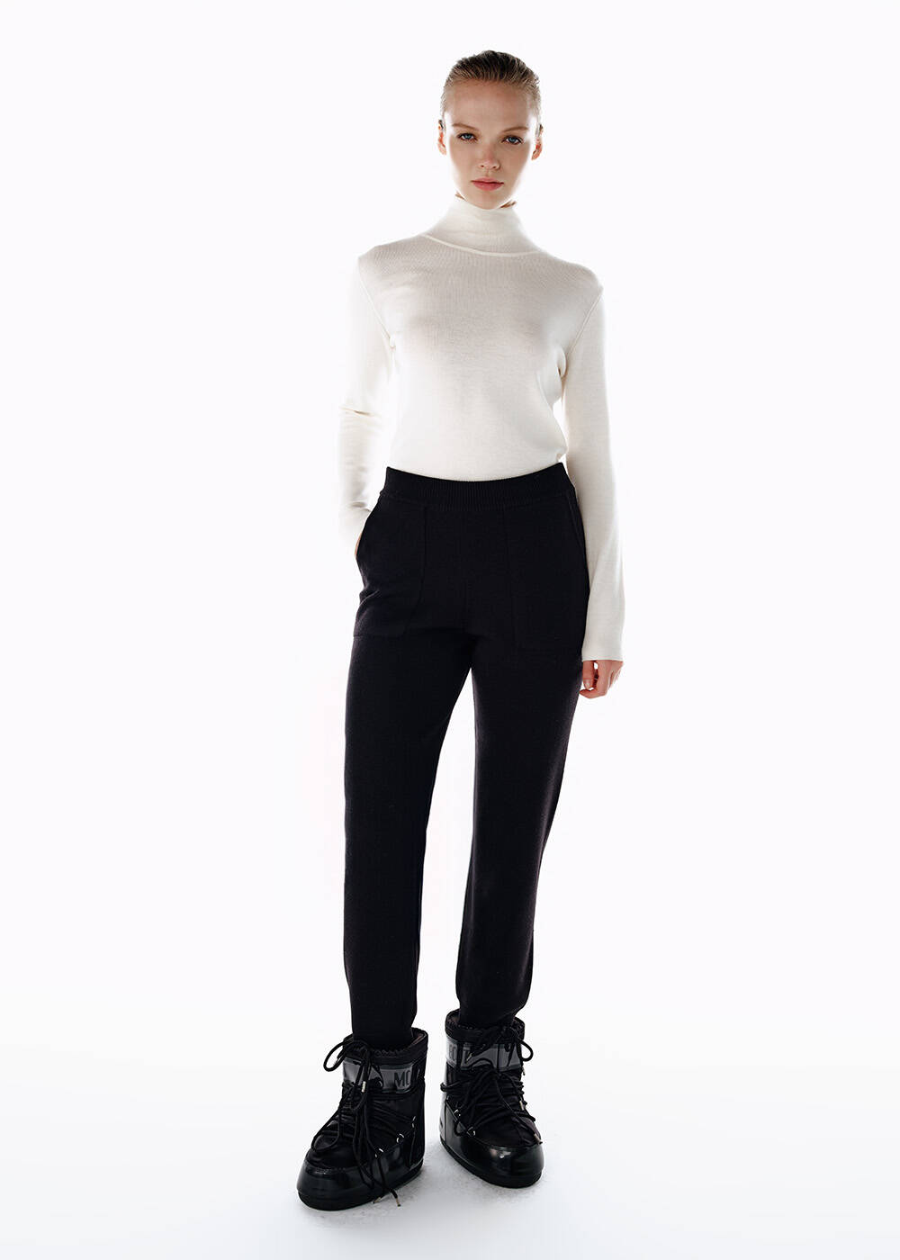 Merino Yün Triko Spor Pantolon Siyah - 2