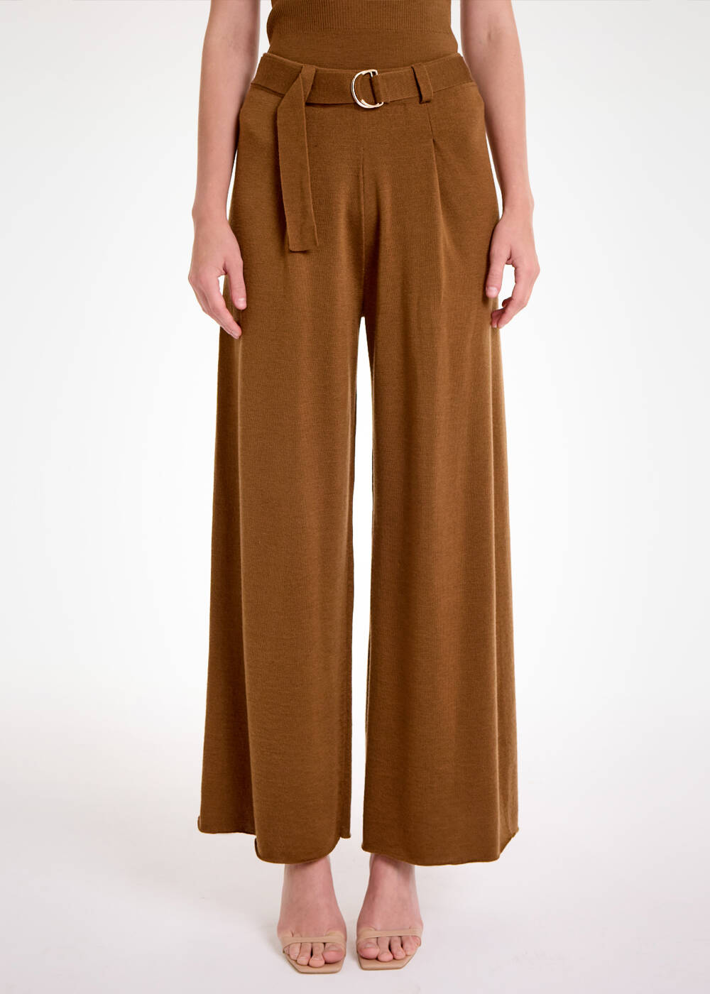 Merino Yün Tütün Rengi Triko Pantolon - 1