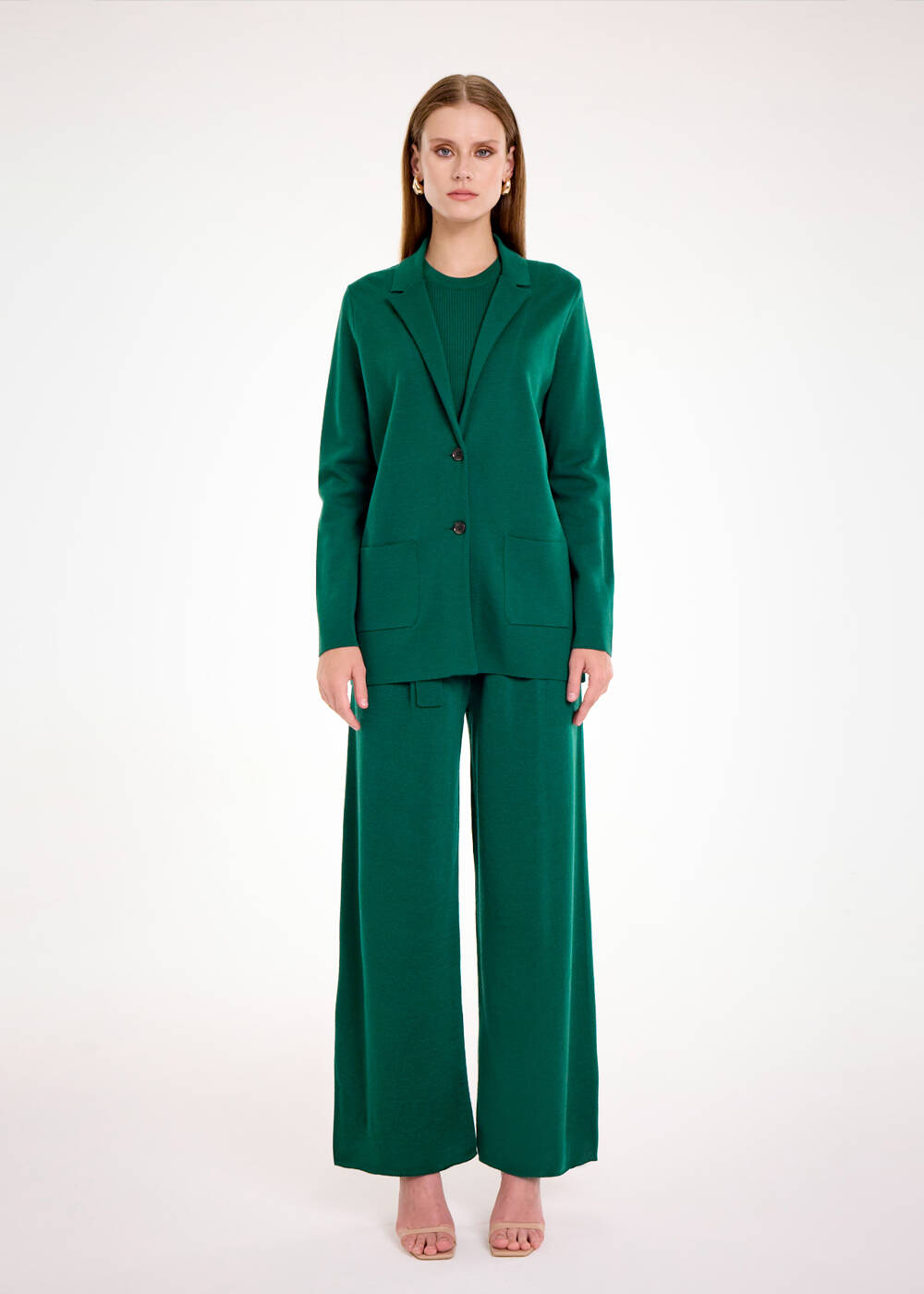 Merino Yün Yeşil Triko Blazer Ceket - 2