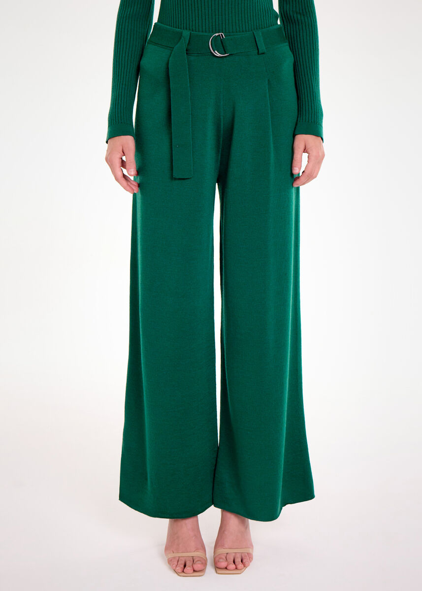 Merino Yün Yeşil Triko Pantolon - KNITSS