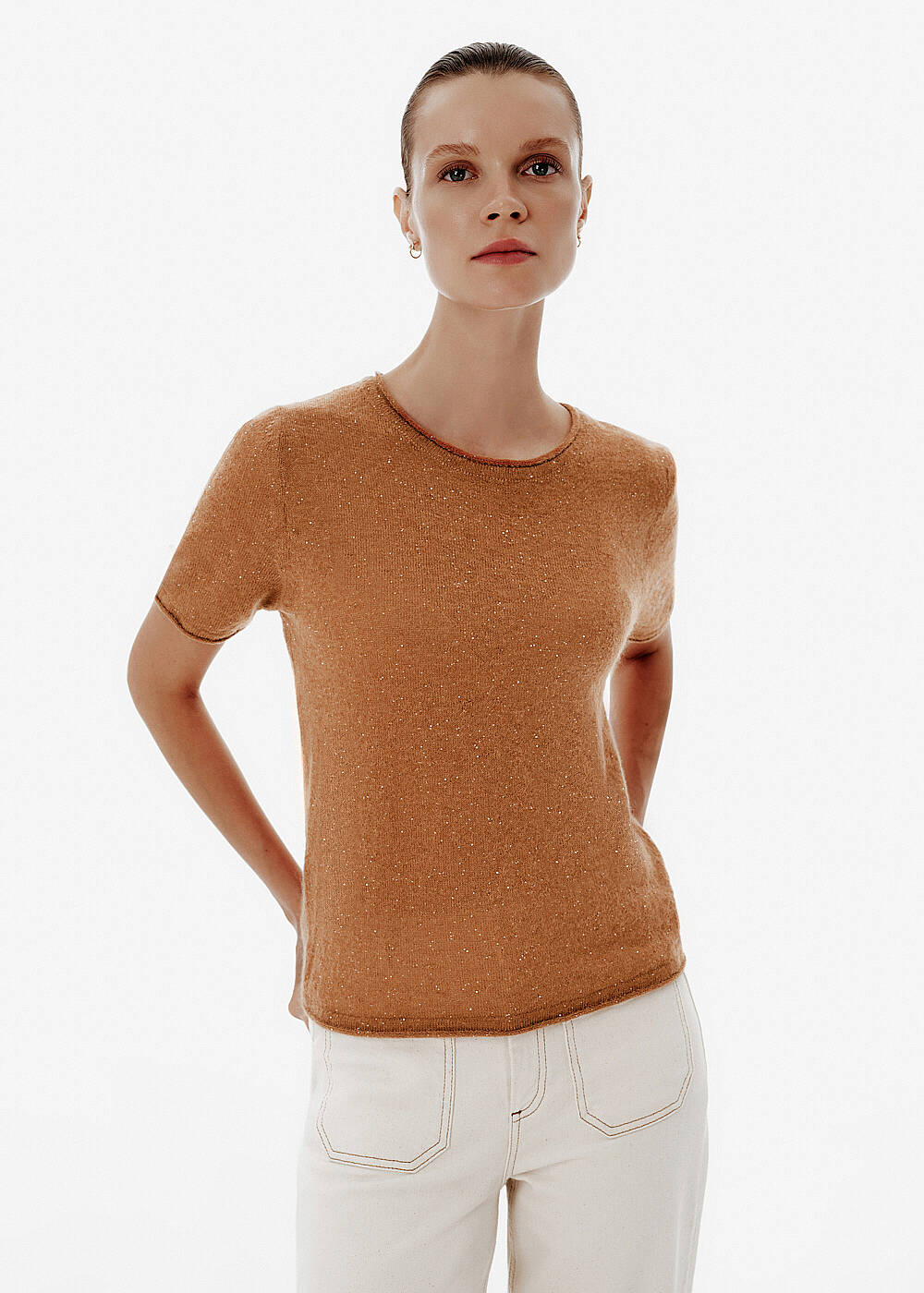 Micro Payetli Kahverengi Triko Üst - 1