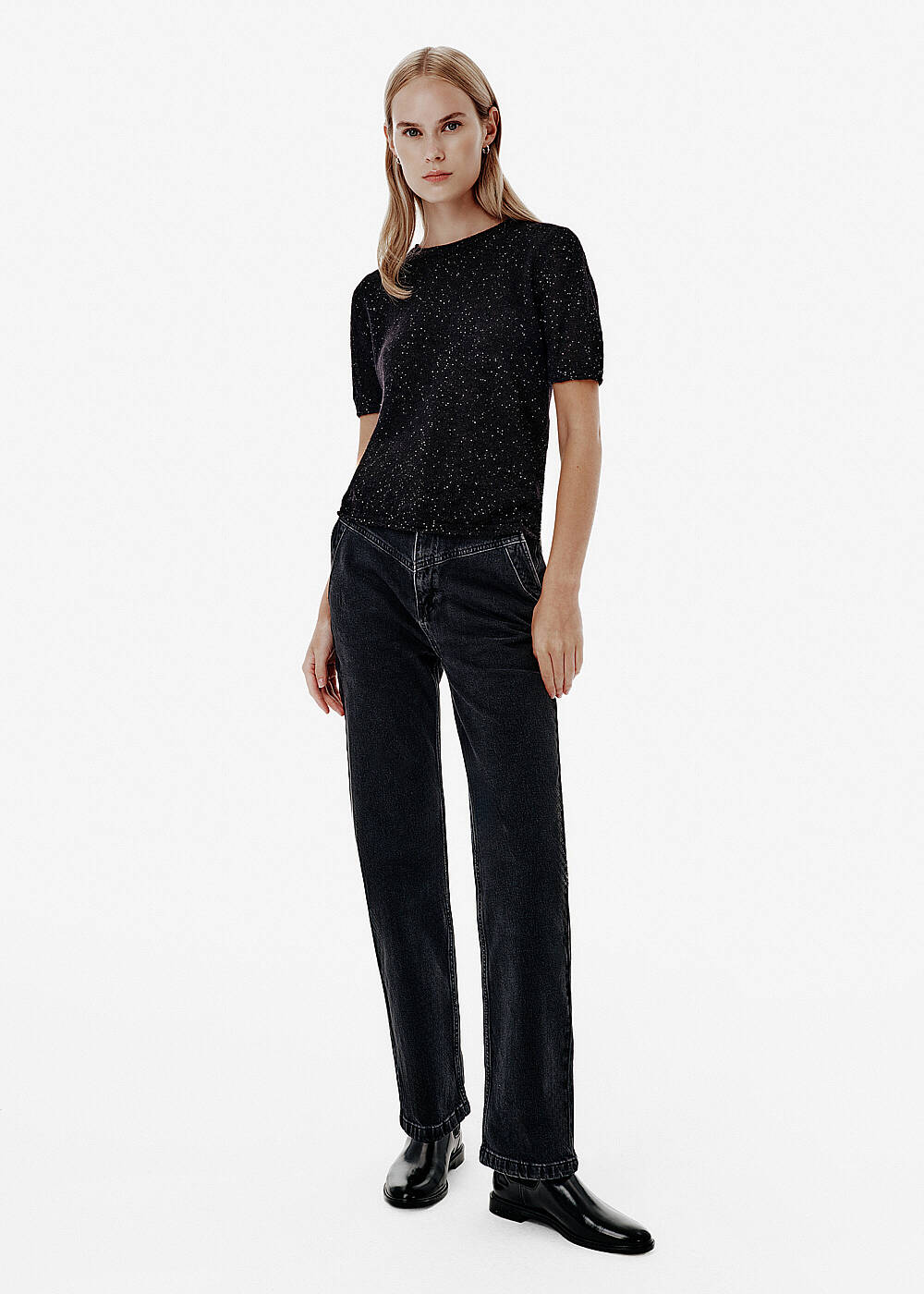 Micro-Sequin Black Knit Top - 2