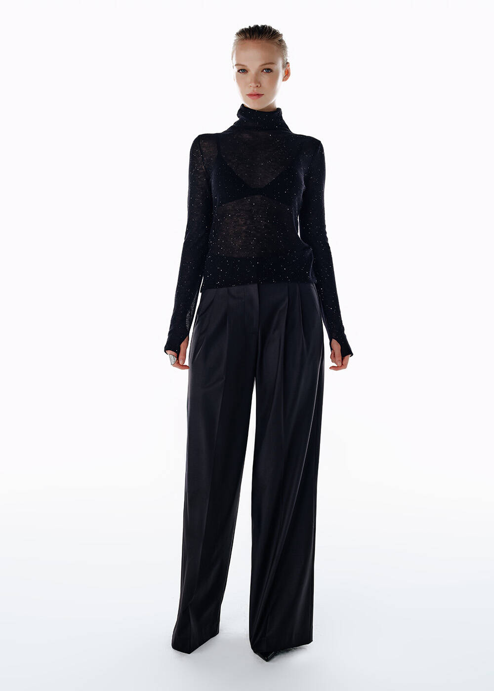 MICRO SEQUIN EXTRAFINE WOOL SWEATER BLACK - 2
