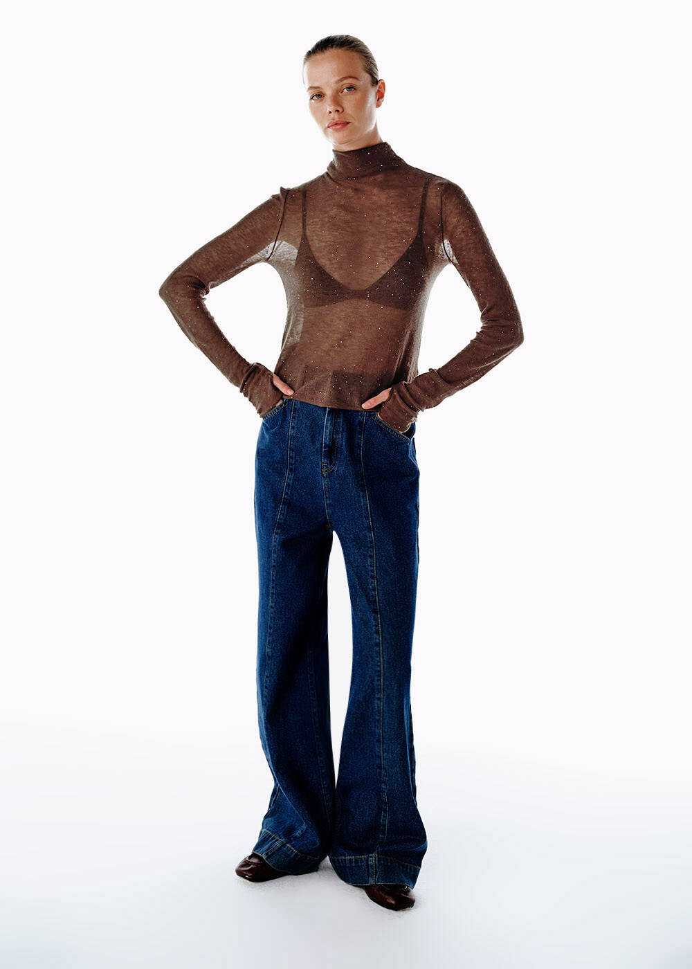 MICRO SEQUIN EXTRAFINE WOOL SWEATER BRONZ - 2