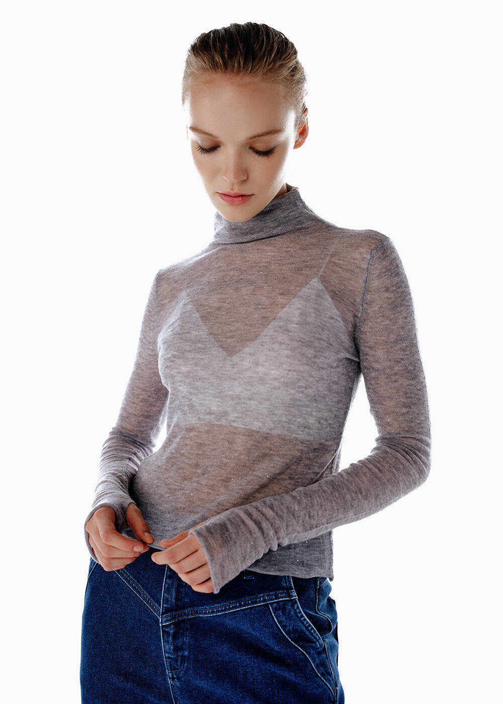 MICRO SEQUIN EXTRAFINE WOOL SWEATER GREY - 1