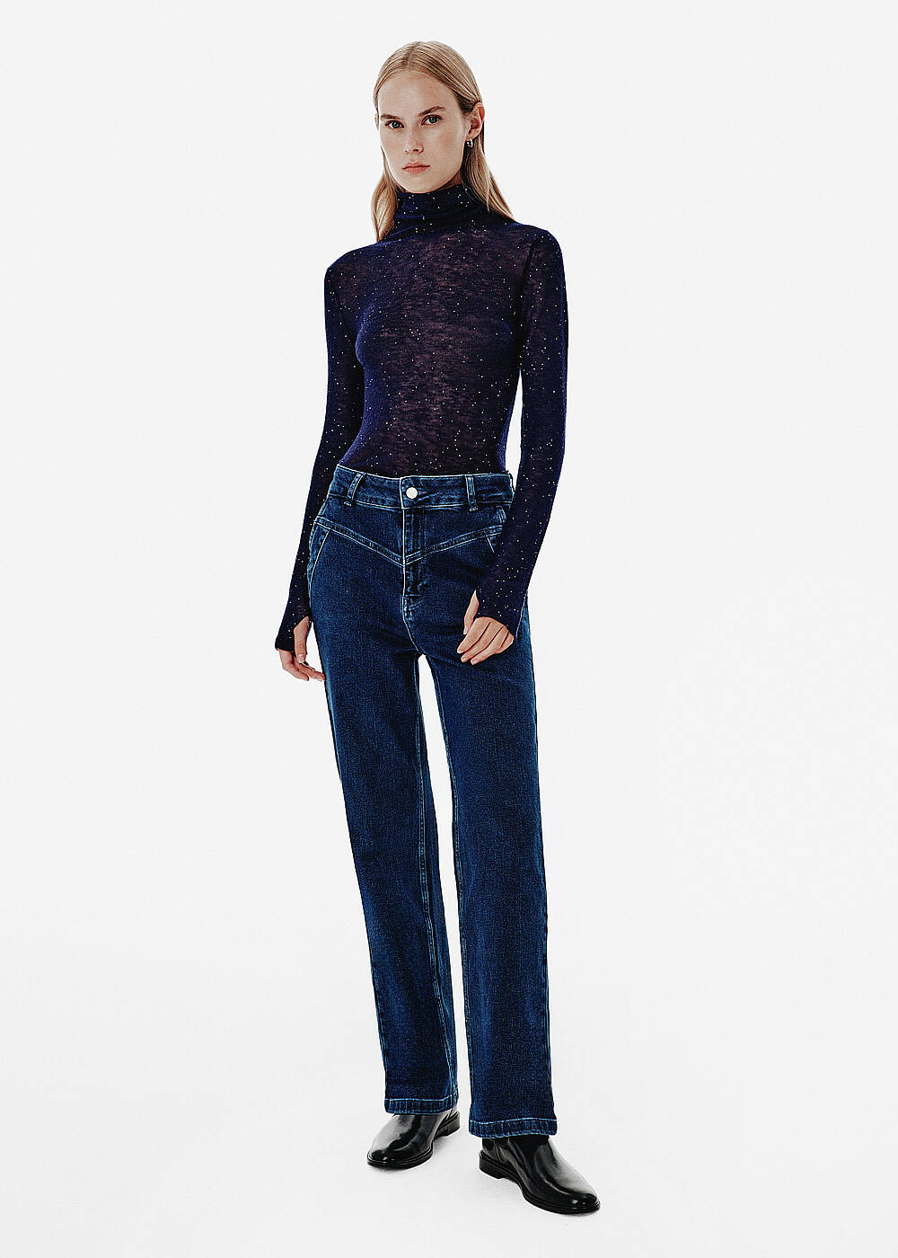 Micro-Sequin Knit Navy Knit Top - 2