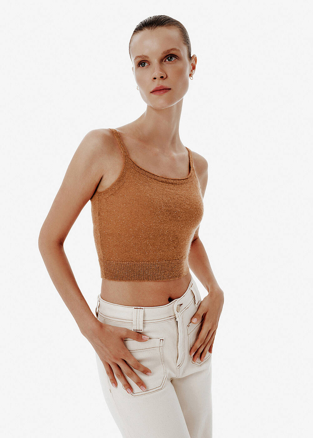 Micro-Sequin Toffee Knit Crop Top - 2