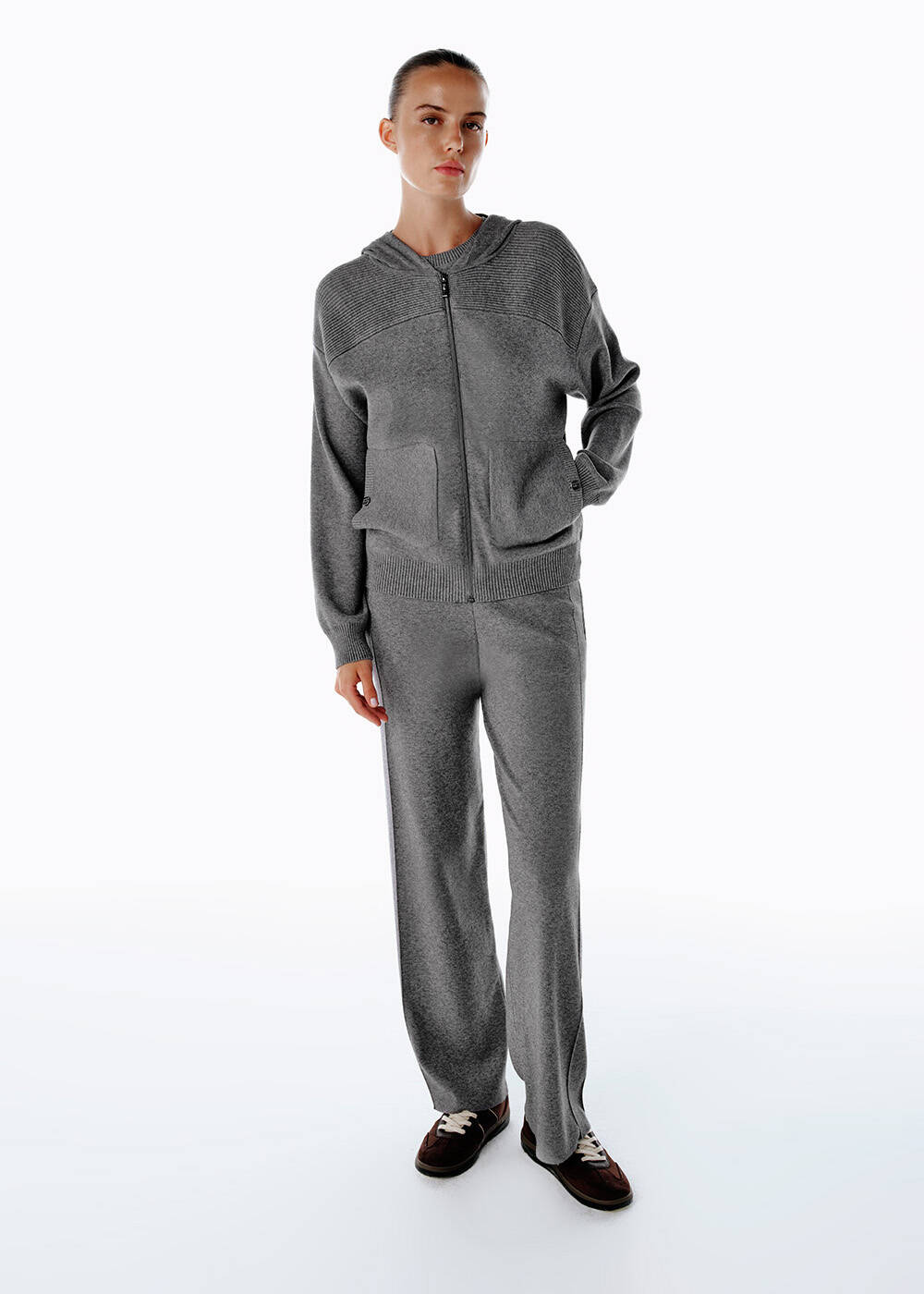 MID GREY MERINO WOOL BLEND KNIT PANTS - 1