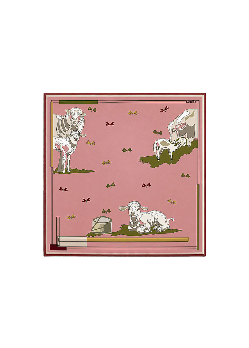 Zeugma Lambs Patterned Pink Silk Scarf - Kutnia - Kutnia