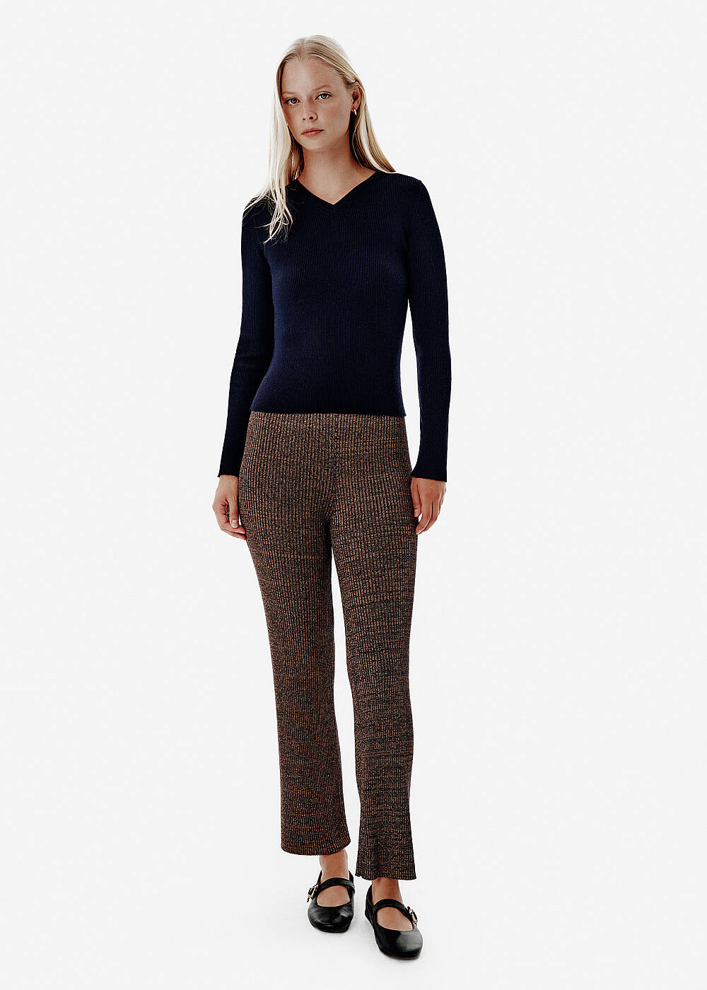 Muline Desen Geniş Paça Triko Pantolon - 1