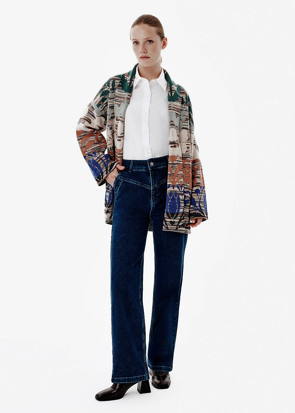 Multicolor Pattern Shawl Collar Cardigan - 2