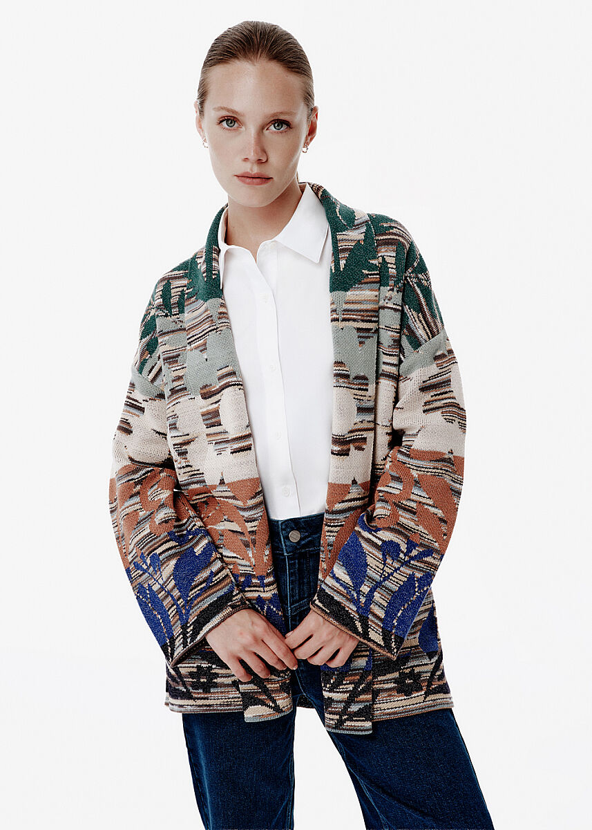 Multicolor Pattern Shawl Collar Cardigan - KNITSS