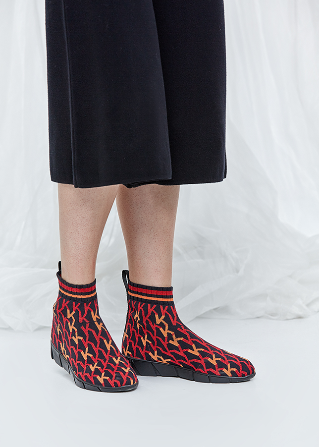 Multicolor Patterned Red Knit Sneakers - 1